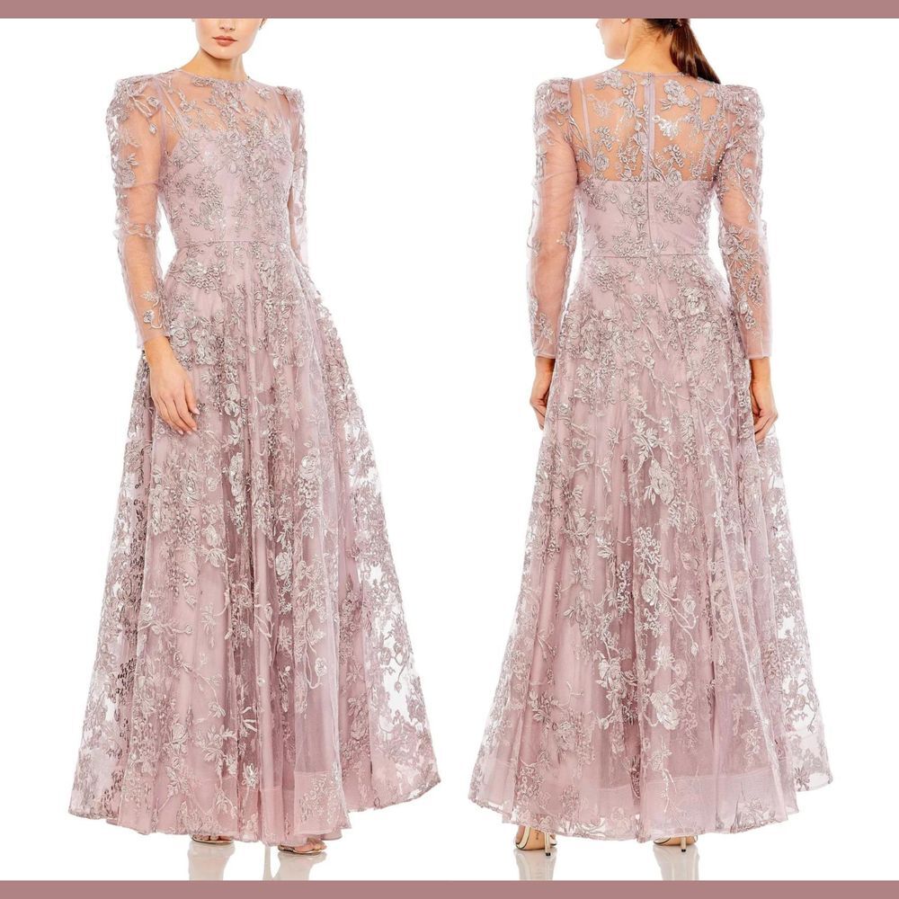 NWT Mac Duggal [ 10‎ ] 50664 Embroidered Illusion High Neck A Line Gown Mauve